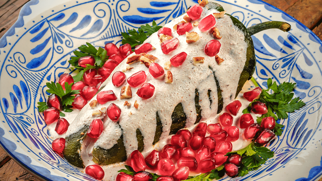 Mexico Christmas Feast – Chiles en Nogada made with pork mince
